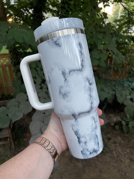 Marbled 40 oz Dupe handled sublimated tumbler